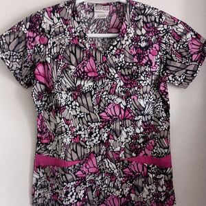 UA Scrubs Women's Med Scrub Top  Black, Pink and White Size S